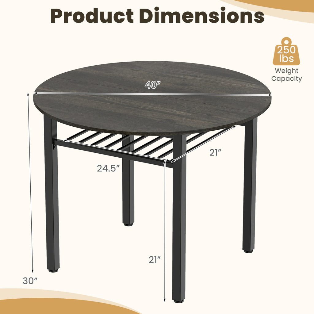 40" Round Dining Table with Storage Shelf, Gray