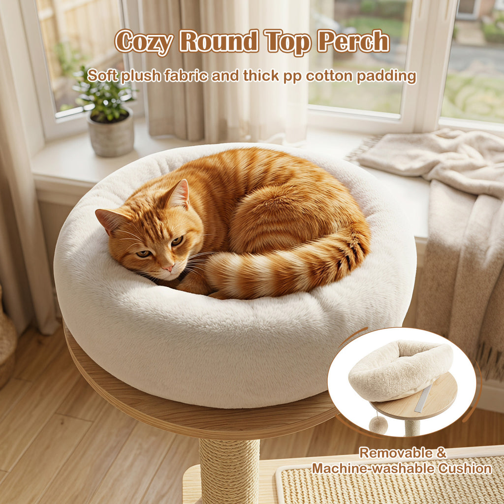 40-Inch Natural Solid Wood Cat Tree with Space Capsule, Sisal Posts and Scratching Board