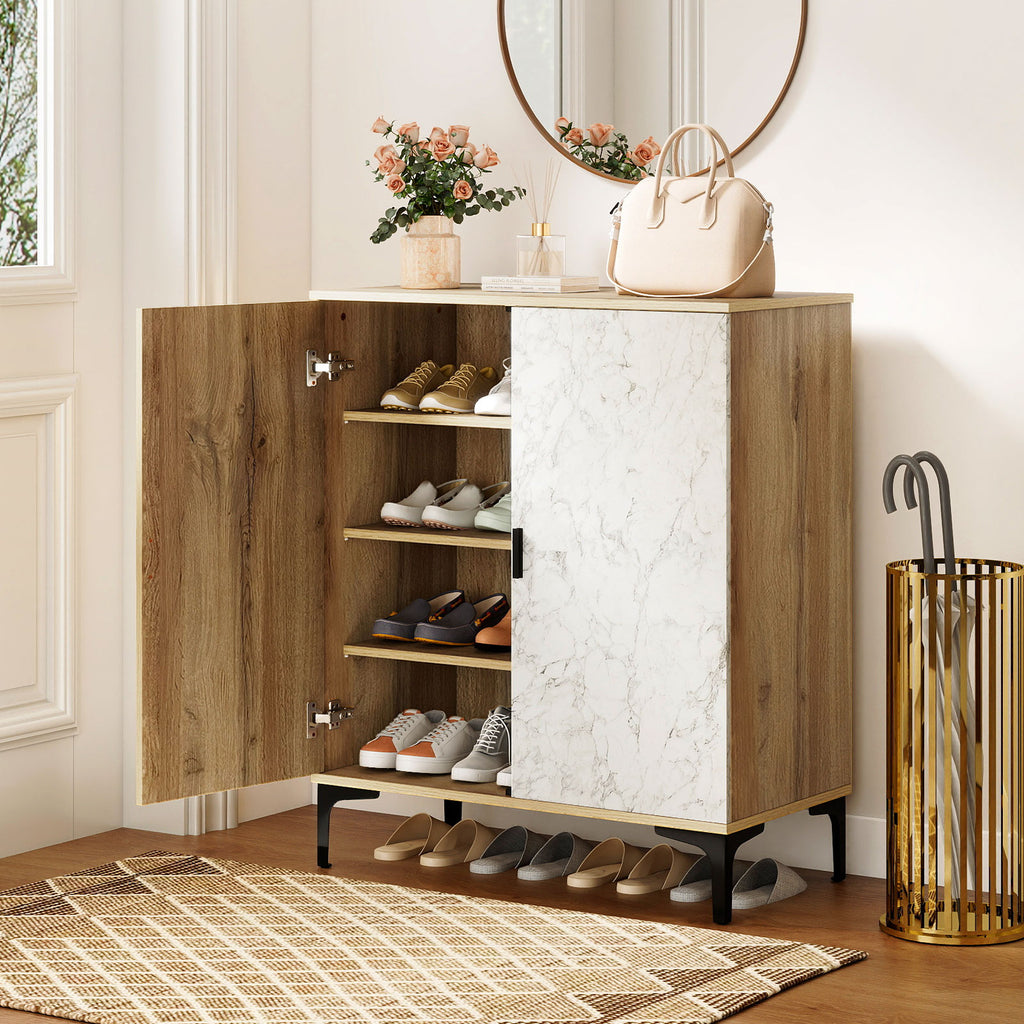 Farmhouse Shoe Storage Cabinet with Removable Shelves - Walnut
