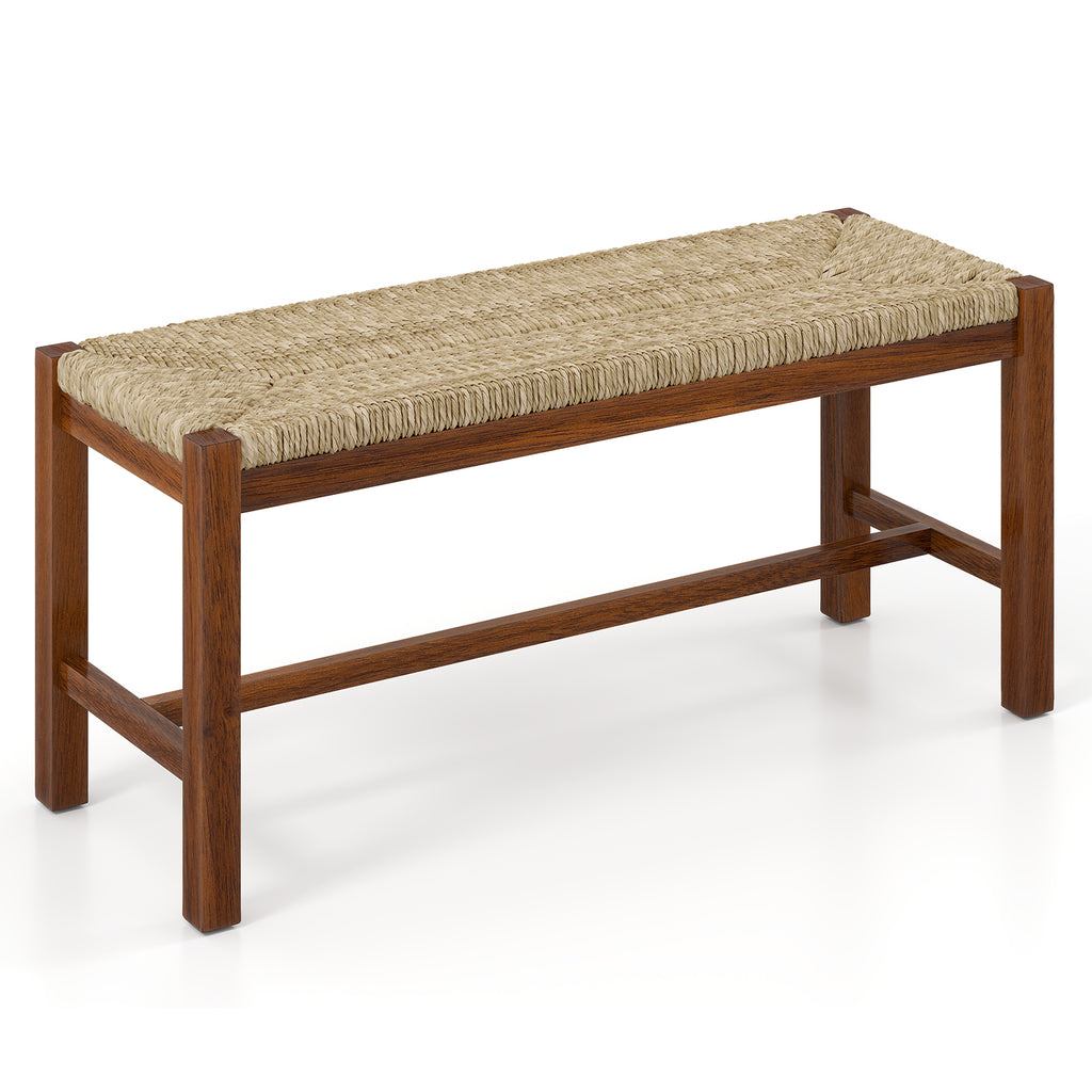 40 Inch Wood Bench with Seagrass Seat, Walnut