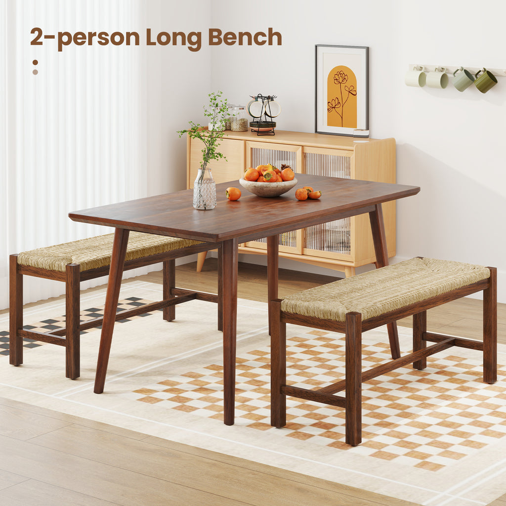 40 Inch Wood Bench with Seagrass Seat, Walnut