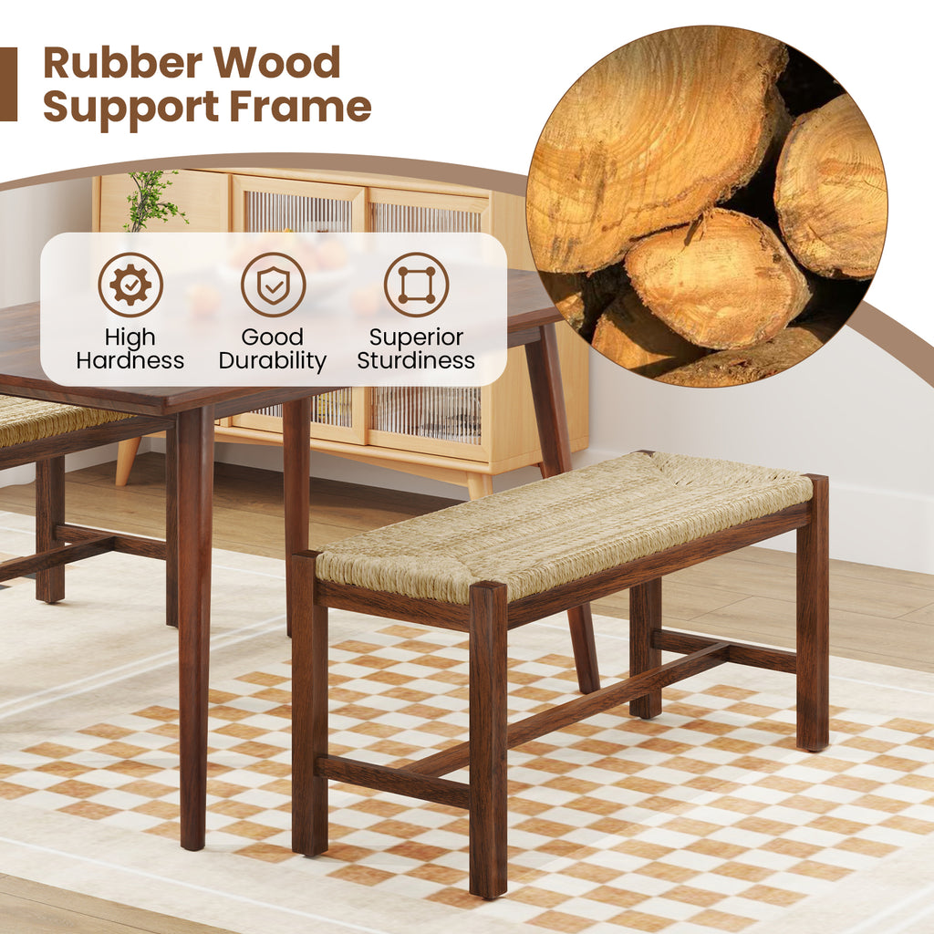 40 Inch Wood Bench with Seagrass Seat, Walnut
