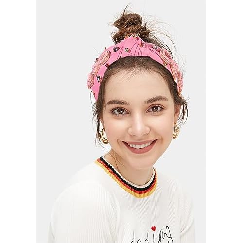 Pink Knotted Headband Sparkly Rhinestone Breast Cancer Awareness Knot Headband Crystal Jeweled Pink Ribbon Fright Beaded Twist Hairband Headpiece Breast Cancer Awareness Hair Accessories Gift for
