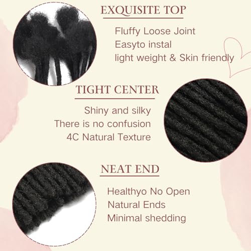 Loc Extensions Human Hair 0.4cm Thickness 8inch 100strands Dreadlock Extensions 100% Handmade Permanent Dreadlock Extensions for Man/Wome Can Be Dyed and Curled (Natual Black)