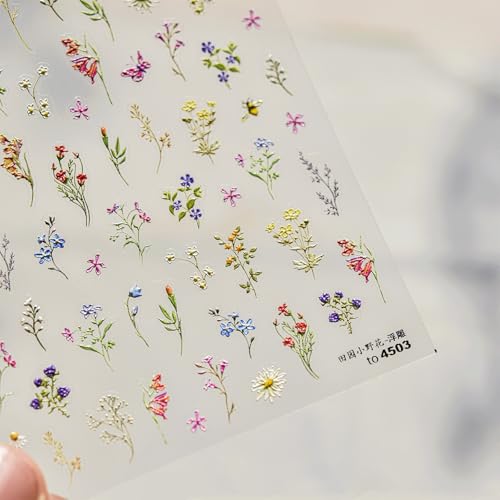 JMEOWIO 3D Embossed Flower Nail Art Stickers Decals Self-Adhesive 5D Spring Summer Floral Nail Supplies Nail Art Design Decoration Accessories 1 Sheets
