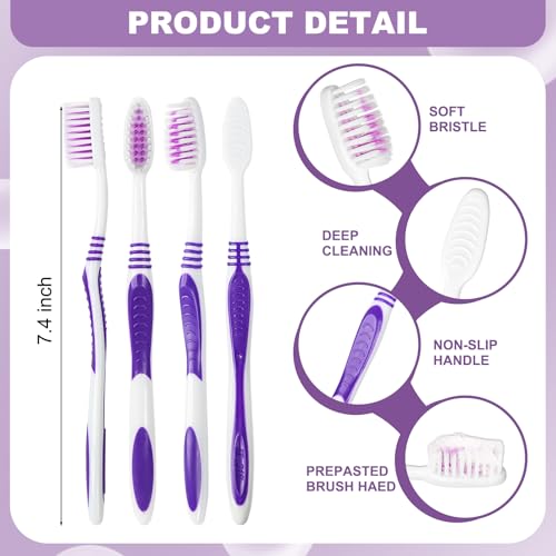 200 Prepasted Disposable Toothbrushes Individually Wrapped Pre Pasted Toothbrushes Soft Bristle Travel Tooth Brush Single Use Wrapped for Hotel, Camping, Travel and Gift for The Homeless (purple)