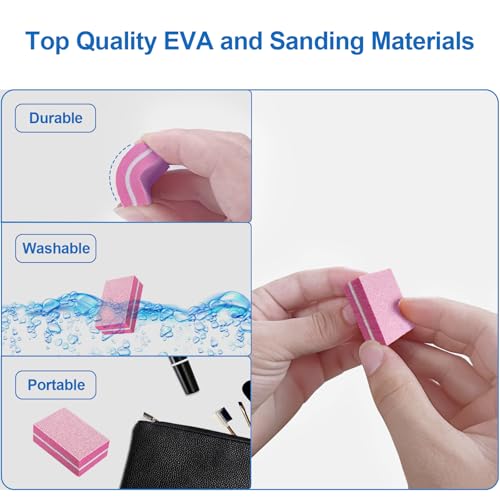 80/80 Grit Nail Buffers (50 Pack), Mini Nail Buffer Block Nail Files for Acrylic Nails and Natural Nails, Coarse Nail Buffer Blocks Bulk Buffing for Nail Buff Professional Manicure File Set Pink