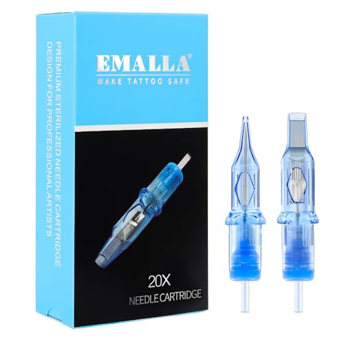 Tattoo Cartridges Needles, 20Pcs Tattoo Needles #12 Standard 14 Round Shader with Membrane Disposable Cartridges Tattoo Needles Long Taper for Permanent Makeup Tattoo Supplies (1214RSL)
