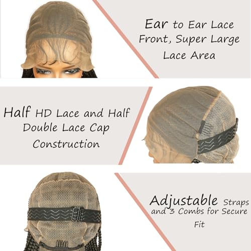 36¡± Knotless Cornrow Braided Wigs for Women Braided Wig with Baby Hair Realistic Full Lace Synthetic Braided Wigs Long Hair Braid Wigs