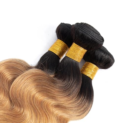 1b27 Human Hair Bundles Ombre Blonde Body Wave Bundle Niegmeag Virgin Remy Hair 3 Bundles 26 28 30 Inch Double Weft 2 Tone Black and Honey Blonde Bundles Hair Weave