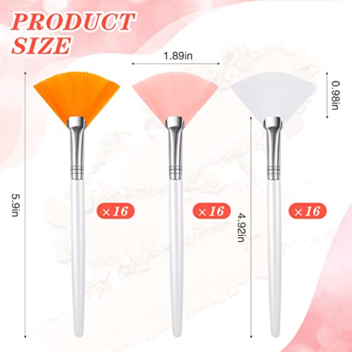 48 Pcs Fan Brushes Facial Applicator Brush Multi Use Makeup Face Mask Brush Soft Peel Brush Applicator for Women Girls Esthetician Spa Acid Mud Cream Masques Cleansing Tools, Pink, White, Orange