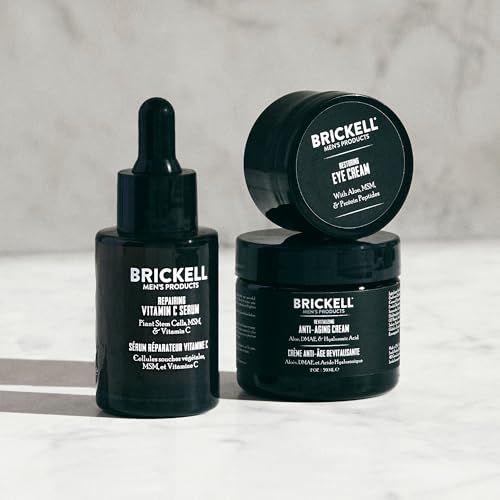 Brickell Men's Advanced Anti-Aging Skin Care Routine, Night Face Cream, Vitamin C Facial Serum and Eye Cream, Natural and Organic, Scented, Skin Care Gift Set