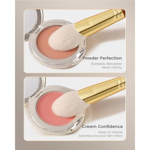 Desert Oak Series CM 160 Angled Blush Brush for Cheeks ? Ideal for Powder & Cream Blush, Golden Brass Ferrule, Ebana Bubinga Handle, Soft Nylon Bristles