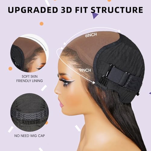 OQ HAIR 9x6 M-Cap Kinky Straight Wear Go Glueless Wig Human Hair Pre Plucked Pre Cut 180% Density Yaki Straight Glueless Wig HD Lace Pre Bleached Tiny Knots Human Hair Wigs For Women 22 Inch