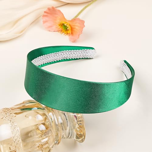 Ivyu Green Headbands for Women 70s Wide Headband Girls Halloween Satin Headbands for Adults 60s Hard Head Bands