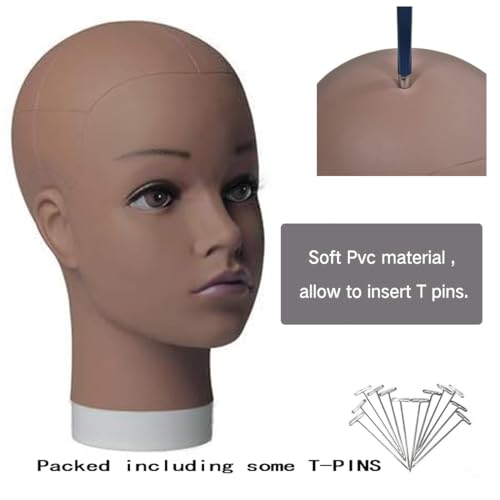 HAIRWAY Mannequin Head Female Mannequin Head Stand Cosmetology Mannequin Head for Wigs Manikin Doll Mannequin Head for Wigs Making and Display with Free T-pins (Brown, 21.5inch)