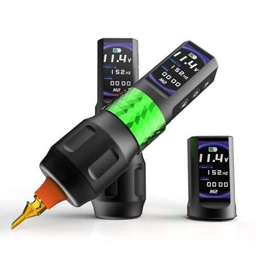 YILONG Tattoo Machine Gun, F6 Rotary Tattoo Pen with 2 Replaceable 2000mAh Batteries, OLED Display, Tattoo Equipment for Tattoo Cartridge Needles, Professionals, and Tattoo Artists (Green)
