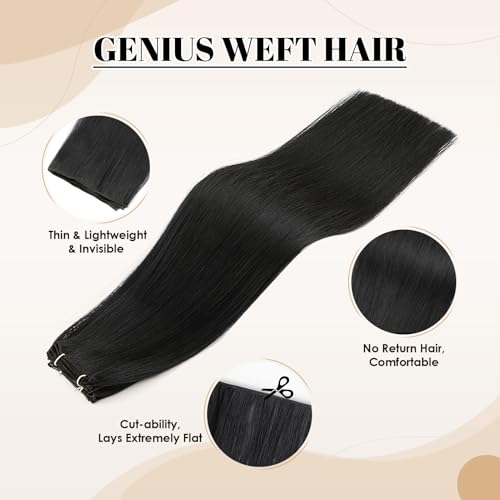 ABH AMAZINGBEAUTY HAIR Genius Weft Hair Extensions Human Hair Sew in Hair Extensions Real Human Hair Weft Extensions Straight Sew in Human Hair Extensions 60G, Jet Black #1, 18 Inch