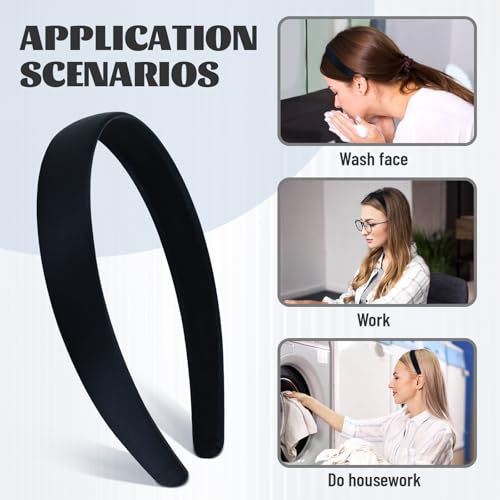 Lawie 20 Pack Black Satin Cloth Fabric Covered Wide Plastic Headbands DIY Crafting Plain Base Head Bands Hard Hairbands (Black B, Width: 2 cm / 0.8")