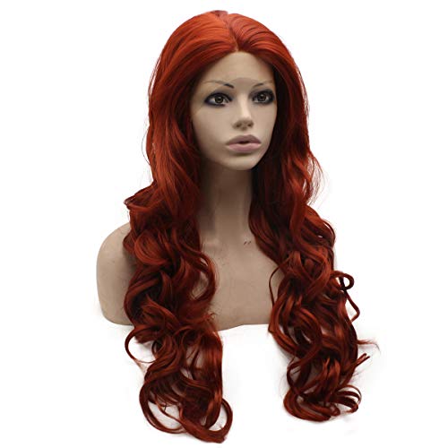 MX angel Long Burgundy Red Heat Friendly Fiber Lace front Natural Wig