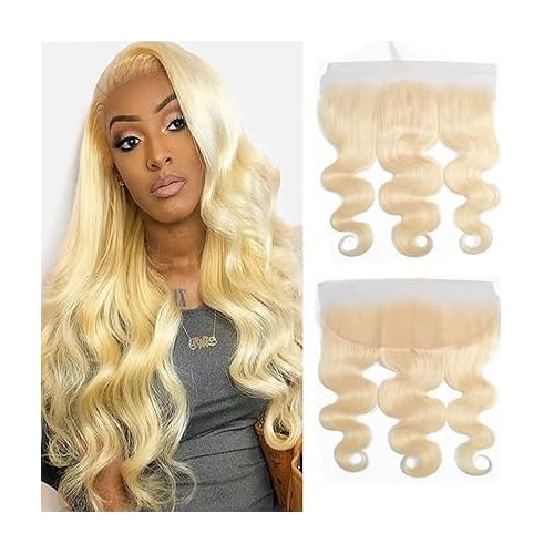 613 Frontal Closure Blonde Lace Body Wave 613 Frontal Only 180% Density 12A Brazilian Virgin Remy Hair Free Part Ear To Ear Hd Transparent 613 Lace Closure 18 Inch