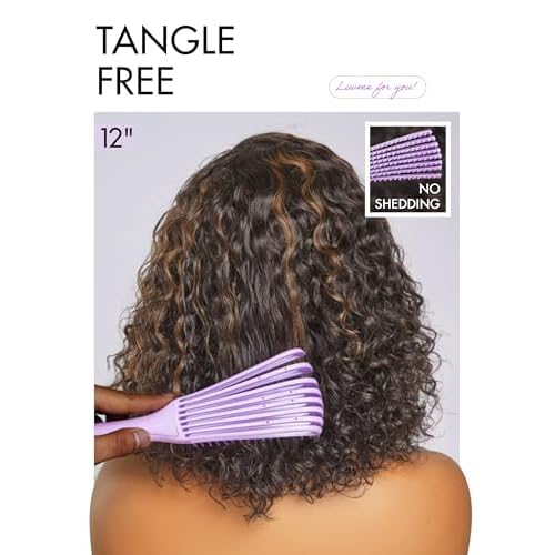 LUVME HAIR Mix Color Highlight 10 Inch Curly Wig, Glueless HD Lace Wigs Human Hair Pre Plucked Pre Cut, Curly Bob Wig Human Hair Short Wig with Blonde Highlights Ready to Go Wig