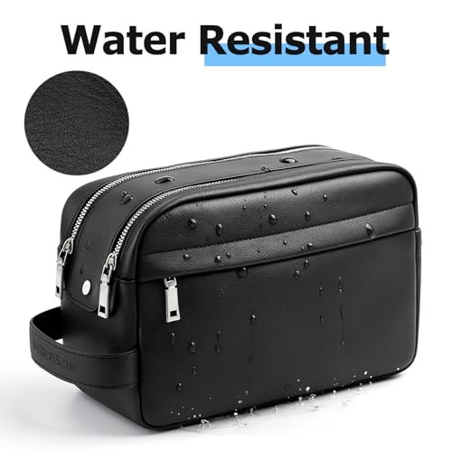 MIRASON Travel Toiletry Bag for Men Leather Travel Bag for Toiletries, Dopp Kit Water-resistant Shower Bag for Shaving Bathroom Organizer Gifts for Men, Black