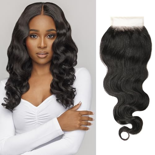 INDIQUE Remix Body Wave Closure - 100% Real Human Hair Wefted Bundles - Remy Extensions from India (14" 4"x4")