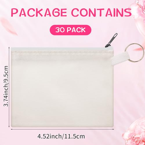 Frienda 30 Pieces Sublimation Blank Small Coin Canvas Makeup Bags Bulk Cosmetic DIY Craft Pouch with Zipper Coin Purse Pencil Pouch Travel Toiletry Organizer(White)