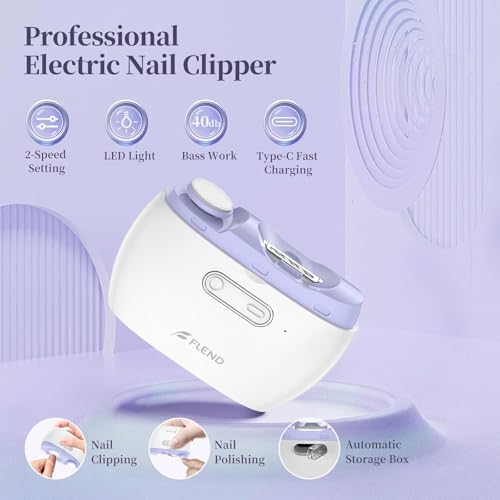 Electric 2-in-1 Nail Clipper & Polisher, 2-Speed Safe Fingernail Trimmer for All Ages, Rechargeable Automatic Nail Clipper with Light, Manicure Set for Baby Kids Seniors & Weak Hands