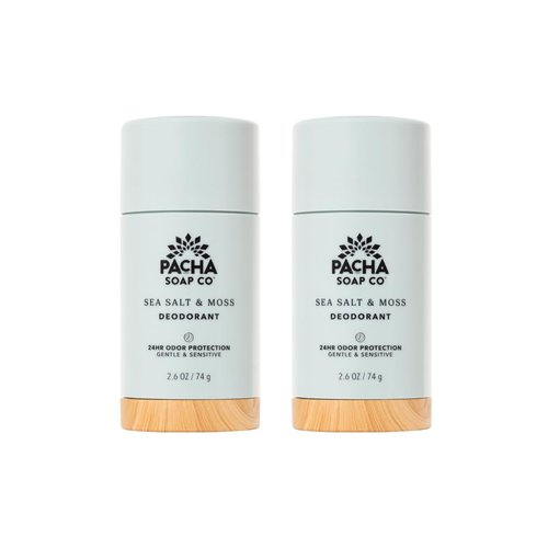 Pacha Soap Co. Aluminum-Free Deodorant - Sea Salt & Moss Scented, 24-Hour Odor Protection for Gentle & Sensitive Skin, Clean Ingredients, Baking Soda-Free, Made in the USA, 2-Pack (2.6 oz Each)