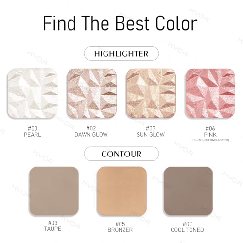 KYDA Baked Highlighter Contour Palette, Champagne Face Illuminator & Natural Matte Contour, Lasting Glow Face Sculpting Contouring Makeup, Buildable Shimmer Color, Sun Glow & Taupe
