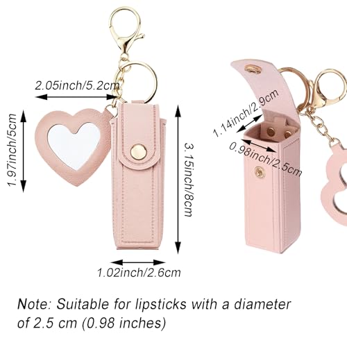 4 PACK PU Leather Potable Chapstick Holder Key Chain Bulk with Mirror, Lipstick Keychain, Lip Balm Organizer Holder Lipstick Travel Makeup Storage Case for Women Girls (Style 1)