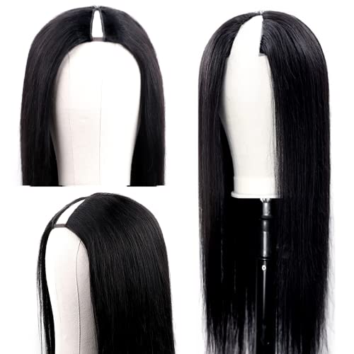 V Part Wigs Straight Brazilian Virgin Human Hair Wigs for Black Women Upgrade U Part Wigs Glueless Full Head Clip In Half Wig V Shape Wigs No Leave Out Lace Front Wigs 180% Density Natural