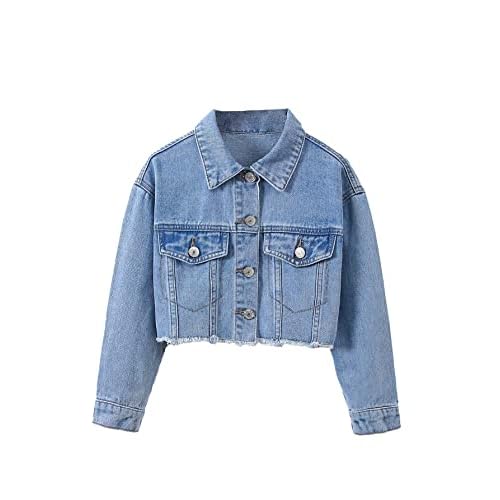 Verdusa Girl's Raw Hem Crop Denim Jacket Long Sleeve Shacket Single Breasted Spring Fall Outerwear