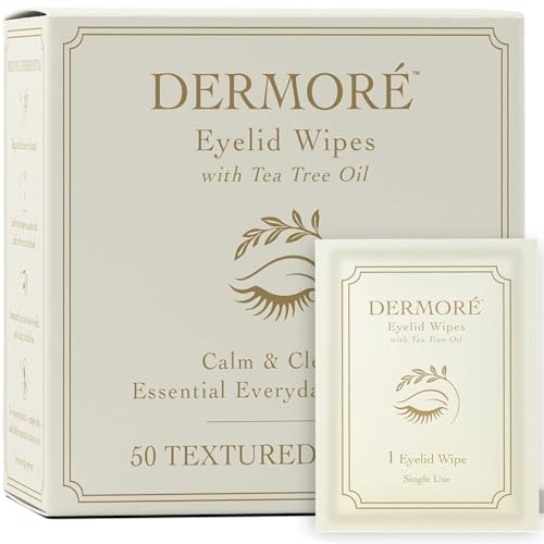 DERMORE 50Pcs Tea Tree Eyelid Cleansing Wipes | Individually Wrapped Wipes | Refreshing Cleanse & Gentle Daily Eyelid Hygiene | Tea Tree Oil Eyelid Cleanser | Gentle Eye Care Solution