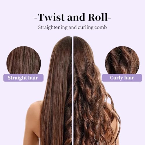 Ceramic Hairdressing Comb Smooth, 2025 New Hairdressing Comb for Straight and Curly Hairs, Upgrade Portable Wireless 2-in-1 Hairs Dressing Combs Fast Heating 3 Adjustable Temperatures (Purple)