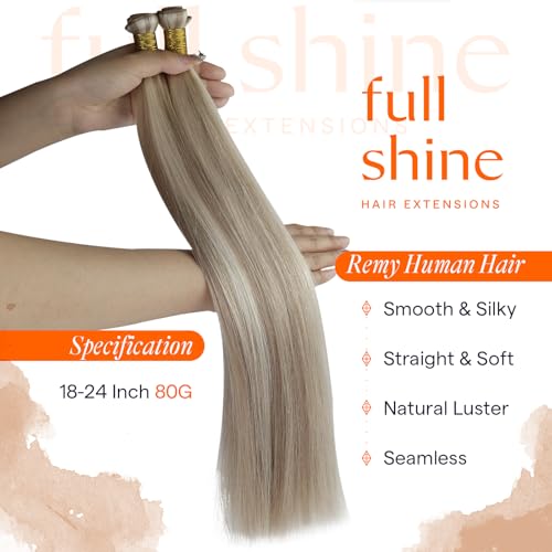 Full Shine Genius Weft Hair Extensions Color Ash Blonde Mix Bleach Blonde Hair Extensions Sew In Hand Tied Weft Extensions Soft Straight Hair For Women 24 Inch 80G