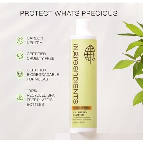 Ingreendients Non Toxic Vegan Volumizing Shampoo with Organic Ingredients For Fine Hair - Strengthening Barley Protein and Chia Seeds, Color Safe, Paraben & Gluten Free, Silicone & Sulfate Free