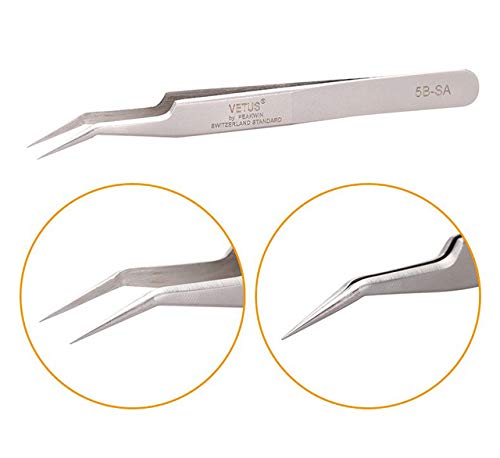 Vetus Tweezer Stainless Steel Non-magnetic Curved Pointed Tip Precision Eyelash Eyebrow Extensions Lashing Tool (5b-sa)