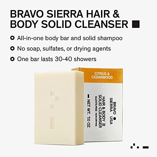 Bravo Sierra All-In-One Citrus & Cedarwood Men's Body and Hair Bar, 3-Pack - Coconut, Shea Butter & Oat Flour for Soft Skin & Healthy Hair, 7 oz