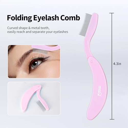 Eyelash Comb MSQ Eyelash Separator Tool Eyelash Comb Separator Folding Eyelash Brush Separator Lash Comb for Eyelash Makeup Brush (Pink)