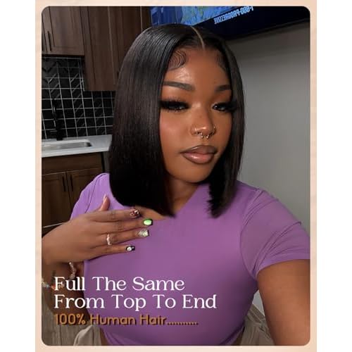 Alididi 10inch Bob Wig Human Hair SKINLIKE Real 2x6 HD Lace Closure Wigs Human Hair 200% Density Bob Wigs 15A Straight Wig 0.10mm Ultra-Thin HD Lace Pre Plucked Tiny Knots (2x6 Glueless Wig)