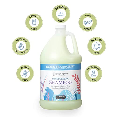 Ginger Lily Farms Botanicals Moisturizing Shampoo for All Hair Types, Island Tranquility, 100% Vegan & Cruelty-Free, Green Tea Lemongrass Scent, 1 Gallon Refill (Pack of 4)