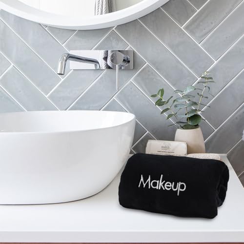 Makeup Towels - Pack of 6 - Ultra Soft & Gentle Microfiber Coral Fleece Washcloth Face Make Up Remover, 13 x 13 in, Black