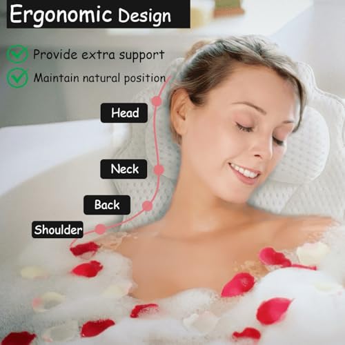 King Mills Plus Size Tub Pillow for Bathtub, Bath Pillow Luxury Bathtub Pillow, Ergonomic Bath Pillow for Women, Bath Tub Pillows for Head and Neck with Soft 4D Air Mesh Fabric, Fits All Bathtub