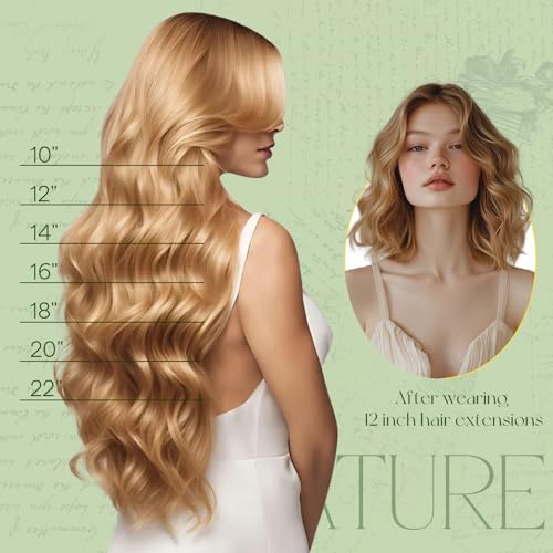 RUNATURE Blonde Clip in Hair Extensions, Real Human Hair Clip in Extensions, Long Hair Extensions Clip Ins, Remy Natural Hair Add Length, 22 Inch 120g 7pcs #10P16 Dark Blonde Highlight Caramel Blonde