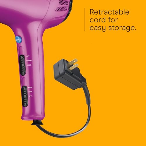 Conair Hair Dryer with Retractable Cord, 1875W Blow Dryer, 3 Heat Settings, 2 Speeds, Blow Dryer with Diffuser and Concentrator Attachments, Ionic + Tourmaline Technology, Pink
