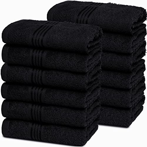 Belizzi Home Ultra Soft Cotton Washcloths, Contains 12 Piece Face Cloths 12x12 inch, Ideal for Everyday use Face Towels, Compact & Lightweight Multi Purpose Washcloths - Black