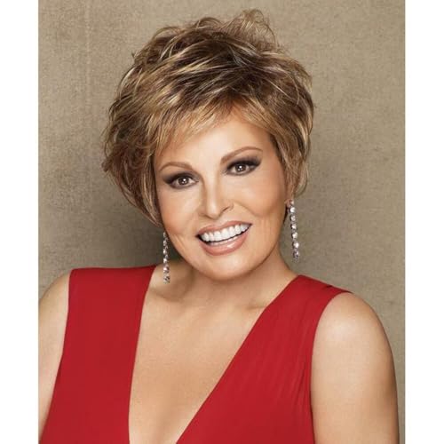 Raquel Welch Cinch Short Sassy Asymmetrical Boy Cut Wig by Hairuwear, Average Cap, SS8/25 Golden Walnut